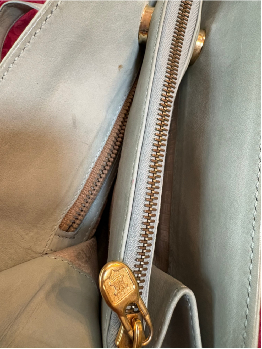 Celine Greenish-Grey Nubuck Shoulder Bag with Gold Hardware - Picture 11 of 11